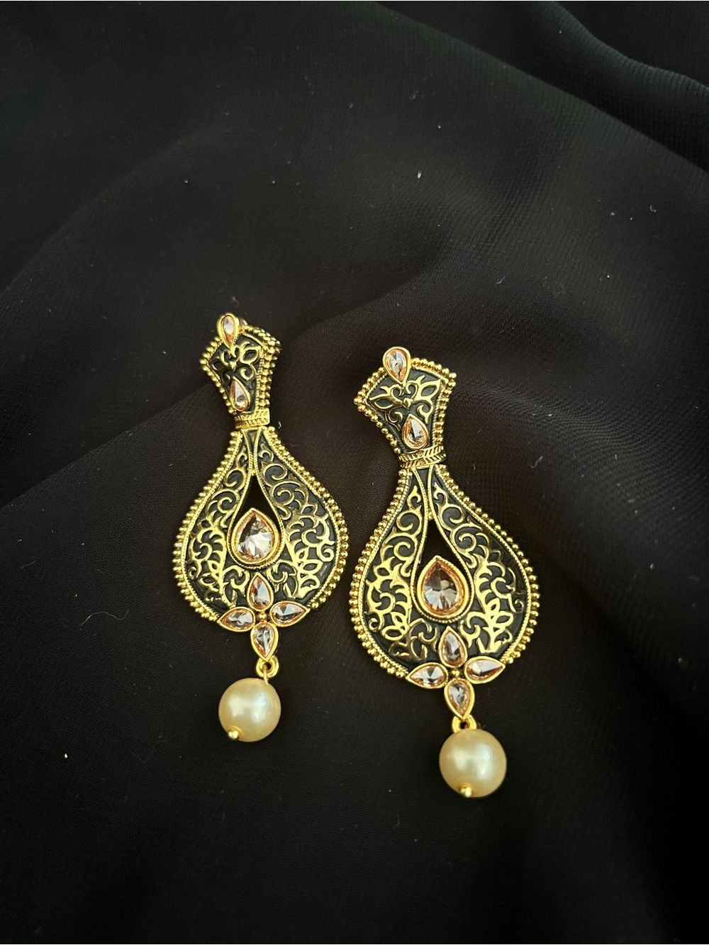 Gold Filigree Pearl Drop Earrings - Women Jewelry